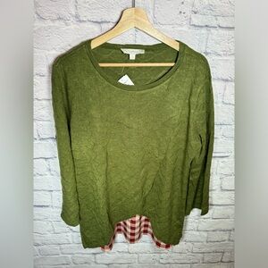 Suzanne Betro‎ Weekends Women’s green long sleeve w red plaid blouse NWT XL